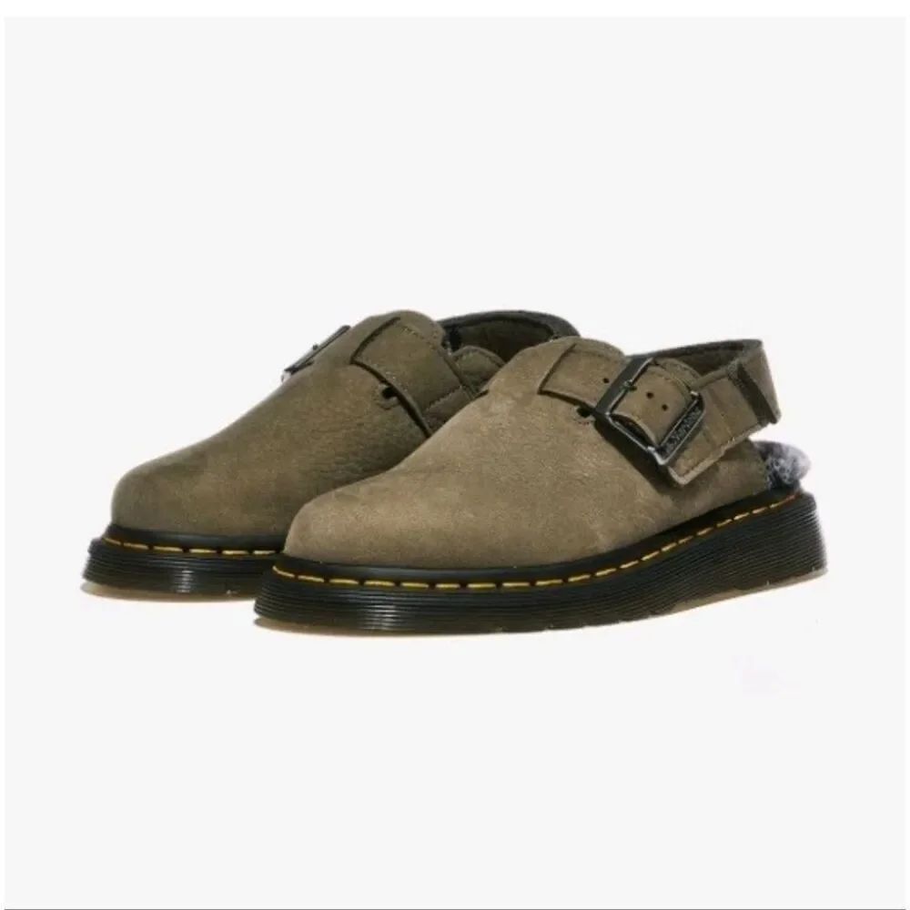 Dr. Martens Jorge II Faux Fur Lined Slingback Mules in Nickel Grey Size 8